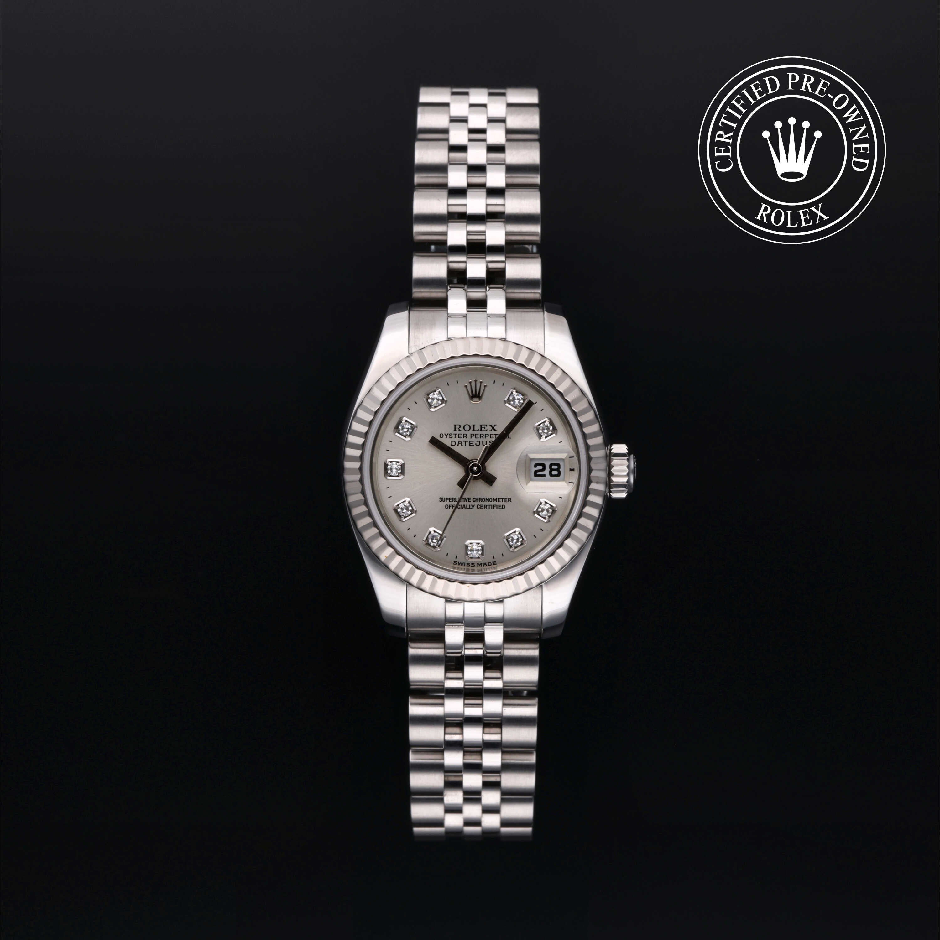 Rolex Certified Pre-owned Lady Datejust M179174-0030 front on black background