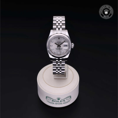 Rolex Certified Pre-owned Lady Datejust M179174-0030 front on black background