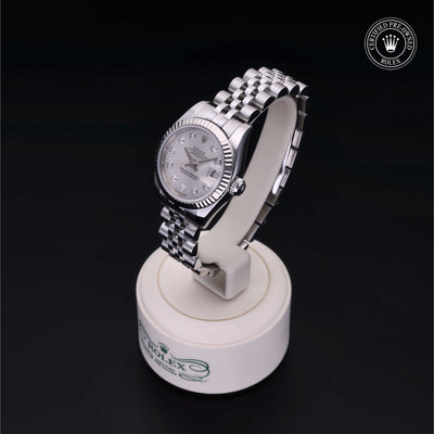 Rolex Certified Pre-owned Lady Datejust M179174-0030 front on black background