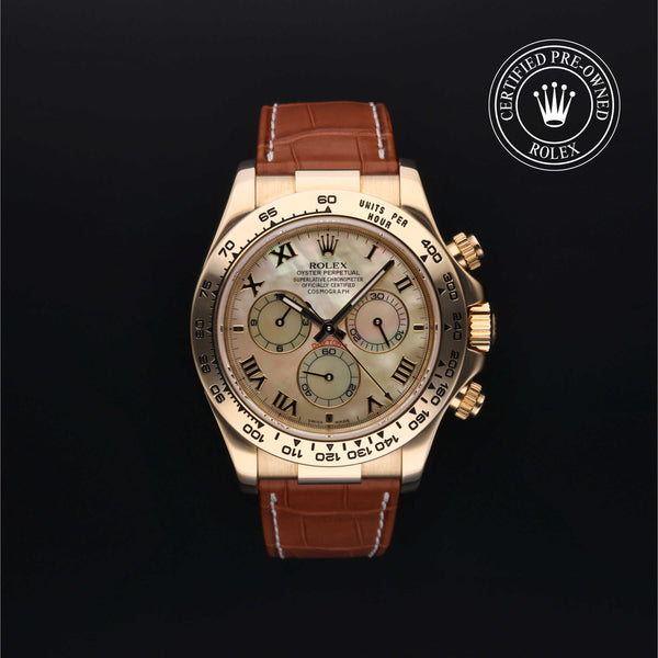 Rolex Certified Pre-owned Daytona M116518-0034 front on black background