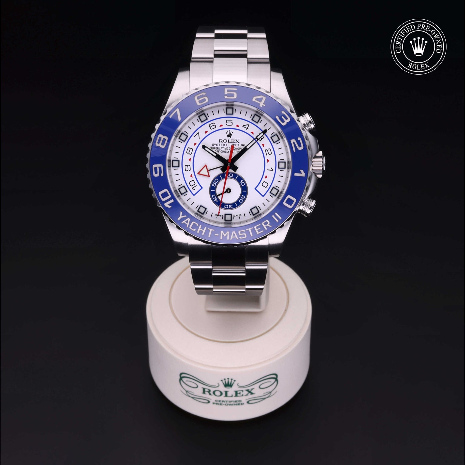 Rolex Certified Pre-owned Yacht-Master M116680-0001 front on black background