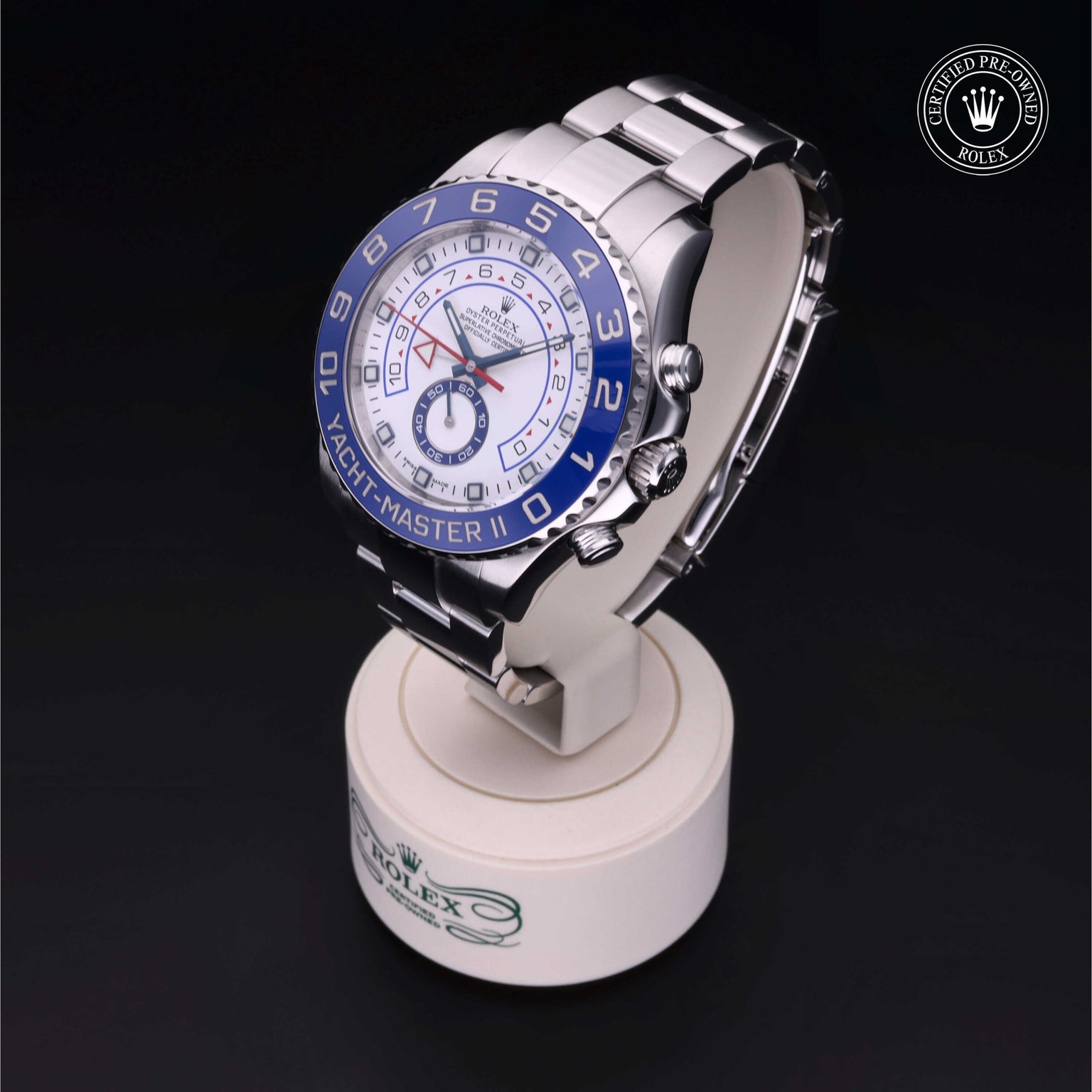 Rolex Certified Pre-owned Yacht-Master M116680-0001 front on black background