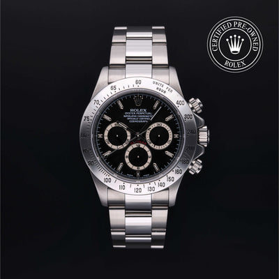 Rolex Certified Pre-owned Daytona M16520-0002 front on black background