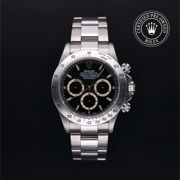 Rolex Certified Pre-owned Daytona M16520-0002 front on black background