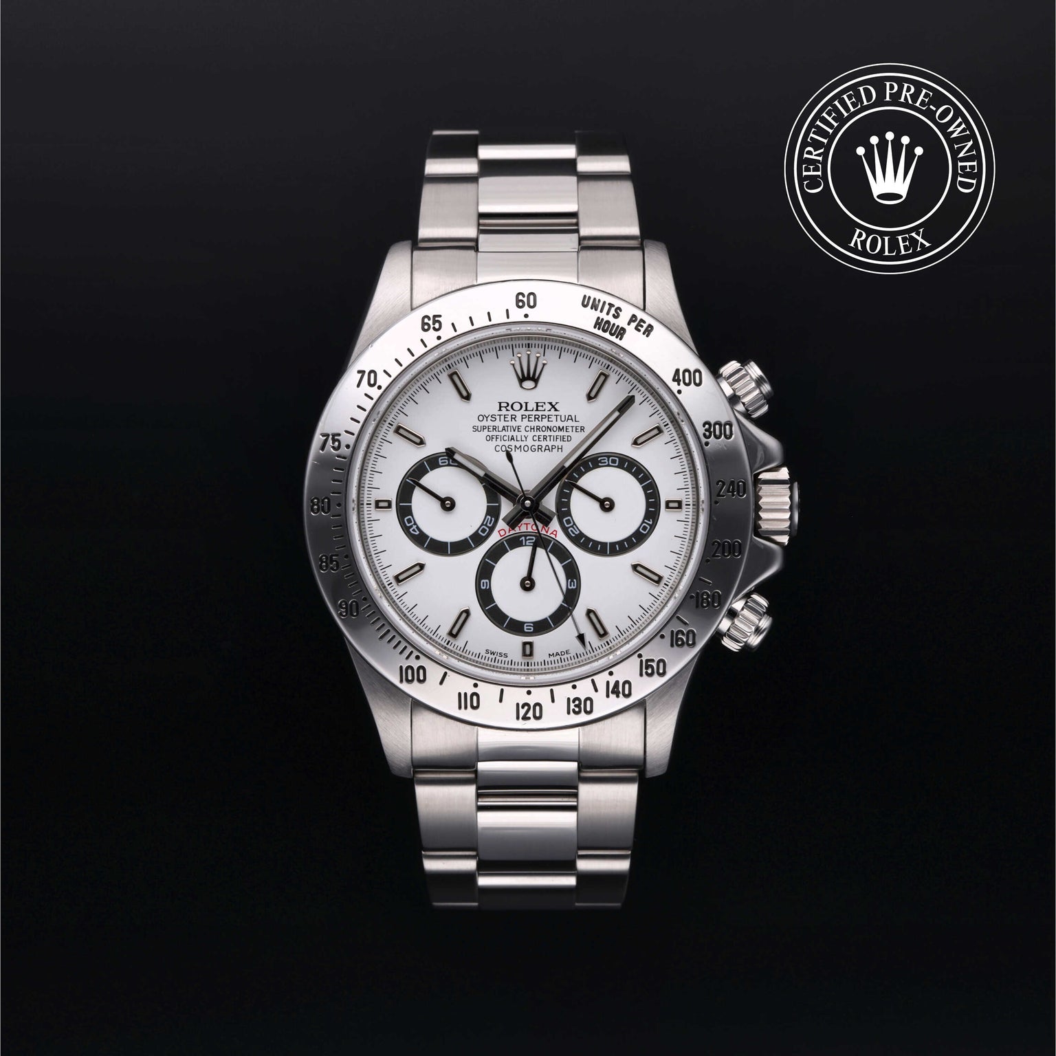 Rolex Certified Pre-owned Daytona M16520-0002 front on black background