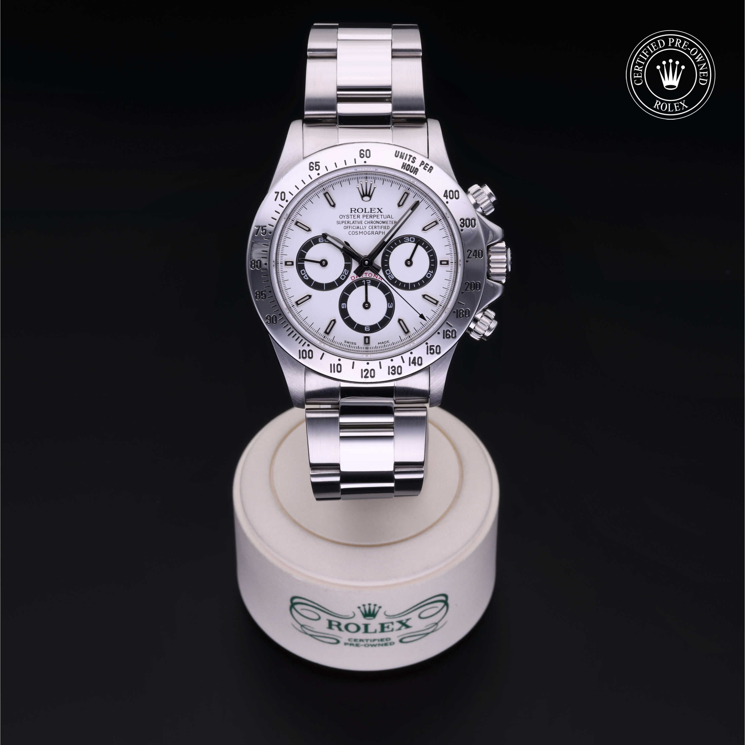 Rolex Certified Pre-owned Daytona M16520-0002 front on black background