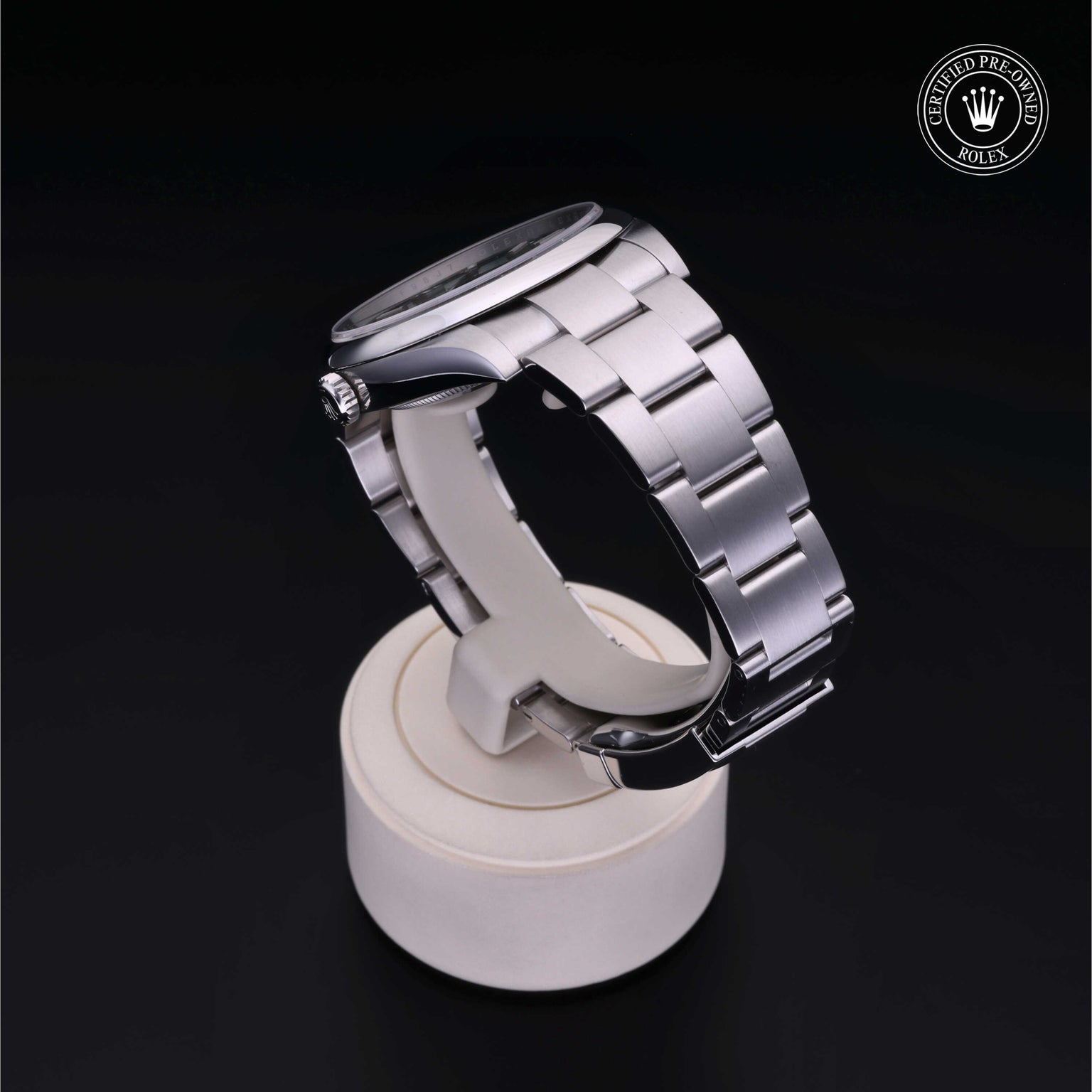 Rolex Certified Pre-owned Oyster Perpetual M124300-0005 front on black background