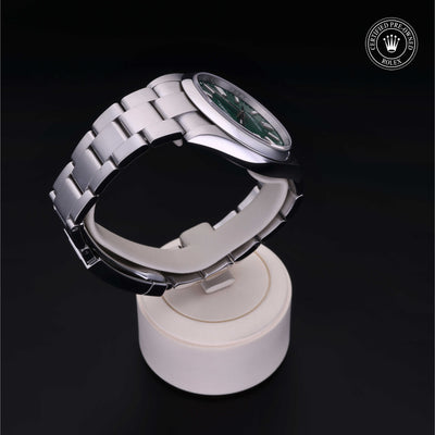 Rolex Certified Pre-owned Oyster Perpetual M124300-0005 front on black background
