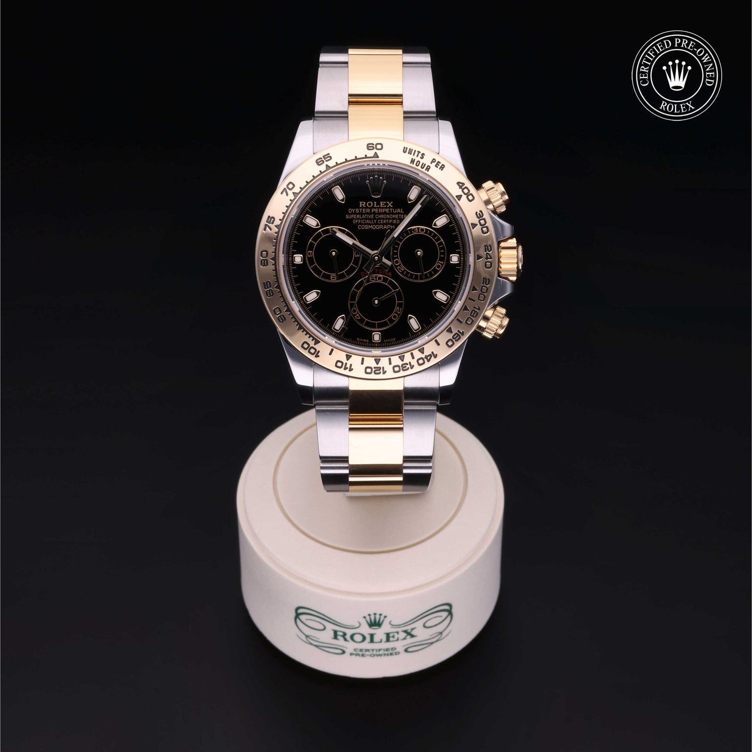 Rolex Certified Pre-owned Daytona M116503-0004 front on black background