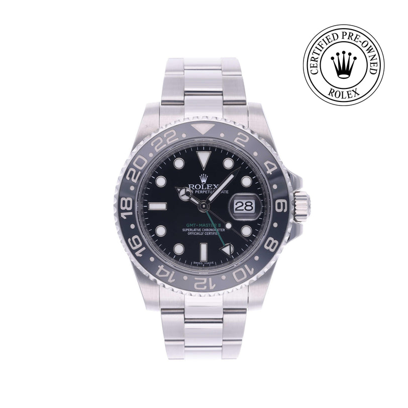 Rolex Certified Pre-owned GMT II M116710LN-0001 front on white background