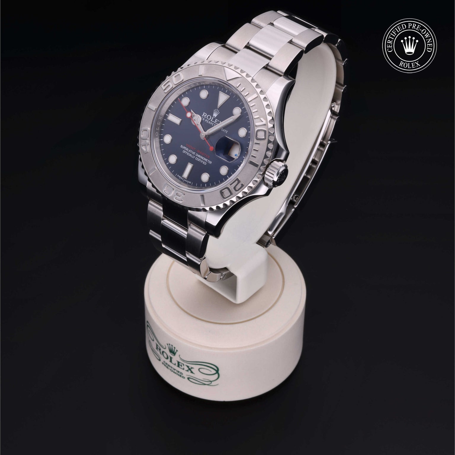 Rolex Certified Pre-owned Yacht-Master M116622-0001 front on black background