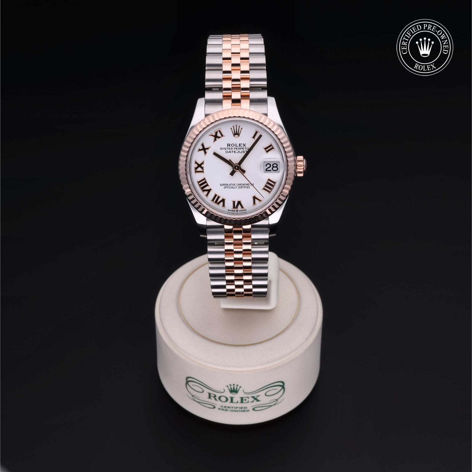 Rolex Certified Pre-owned Lady Datejust M278271-0002 front on black background