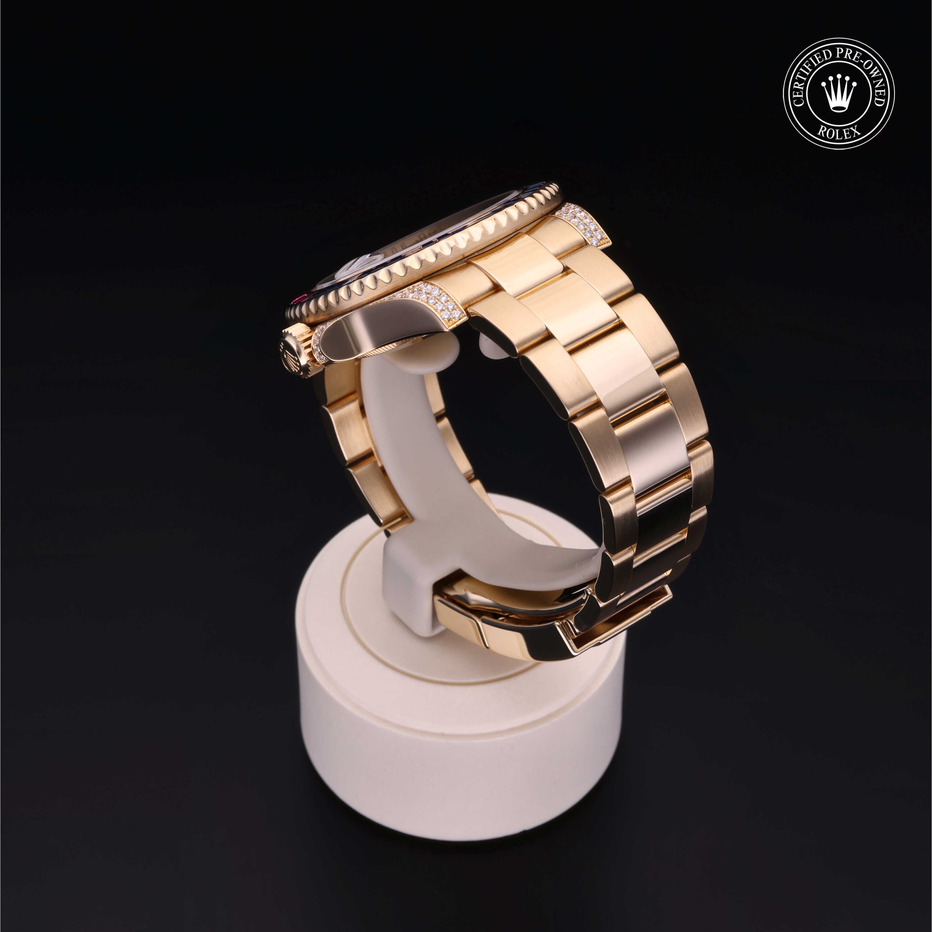 Rolex Certified Pre-owned GMT II M116758SARU-0001 front on black background