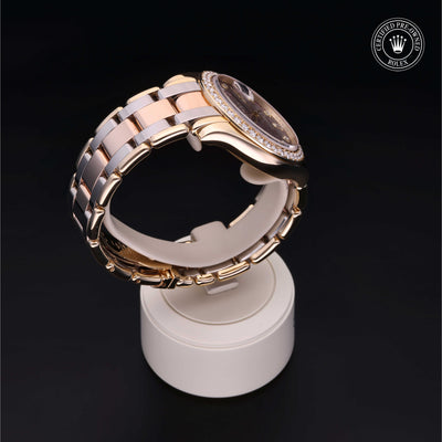 Rolex Certified Pre-owned Pearlmaster Day-Date M18948-0025 front on black background