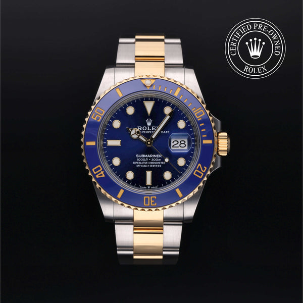 Rolex Certified Pre-owned Submariner Date M126613LB-0002 front on black background