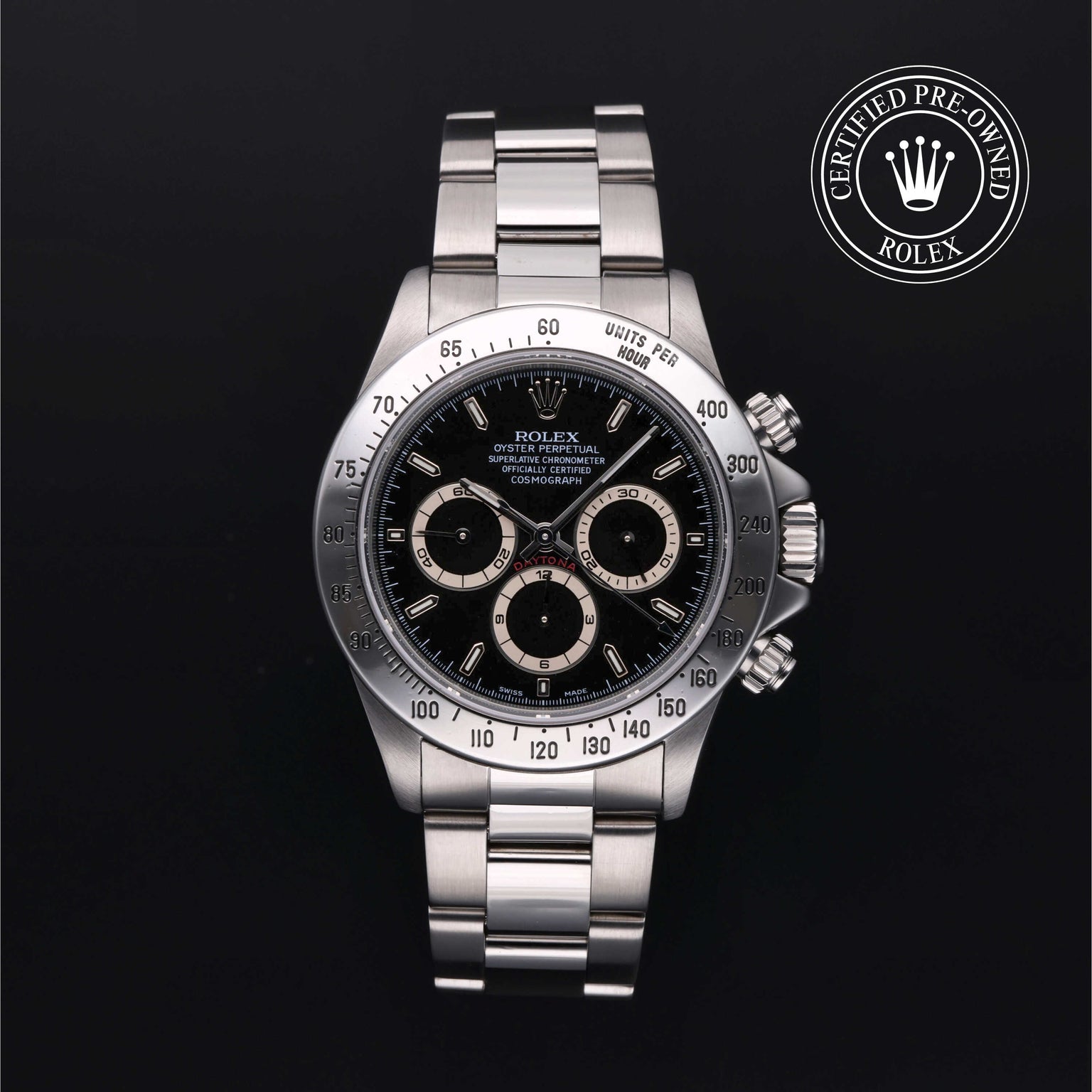 Rolex Certified Pre-owned Daytona M16520-0002 front on black background