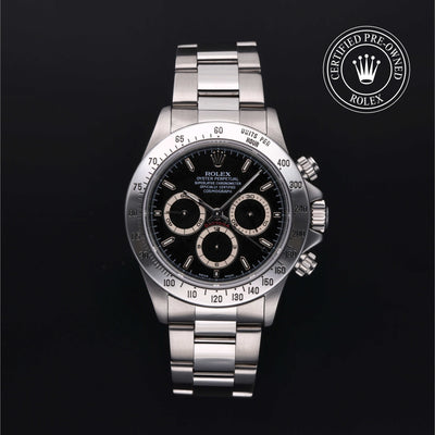 Rolex Certified Pre-owned Daytona M16520-0002 front on black background