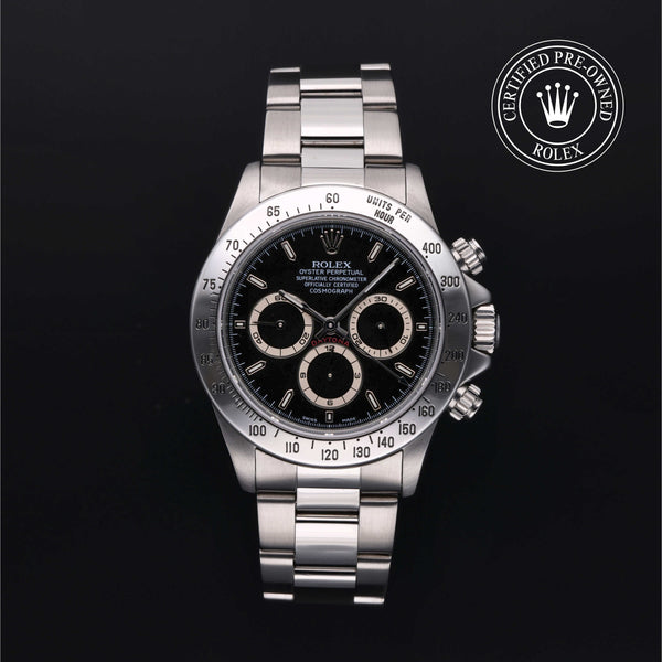 Rolex Certified Pre-owned Daytona M16520-0002 front on black background