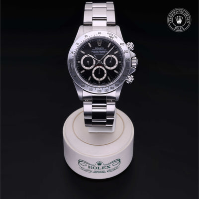 Rolex Certified Pre-owned Daytona M16520-0002 front on black background