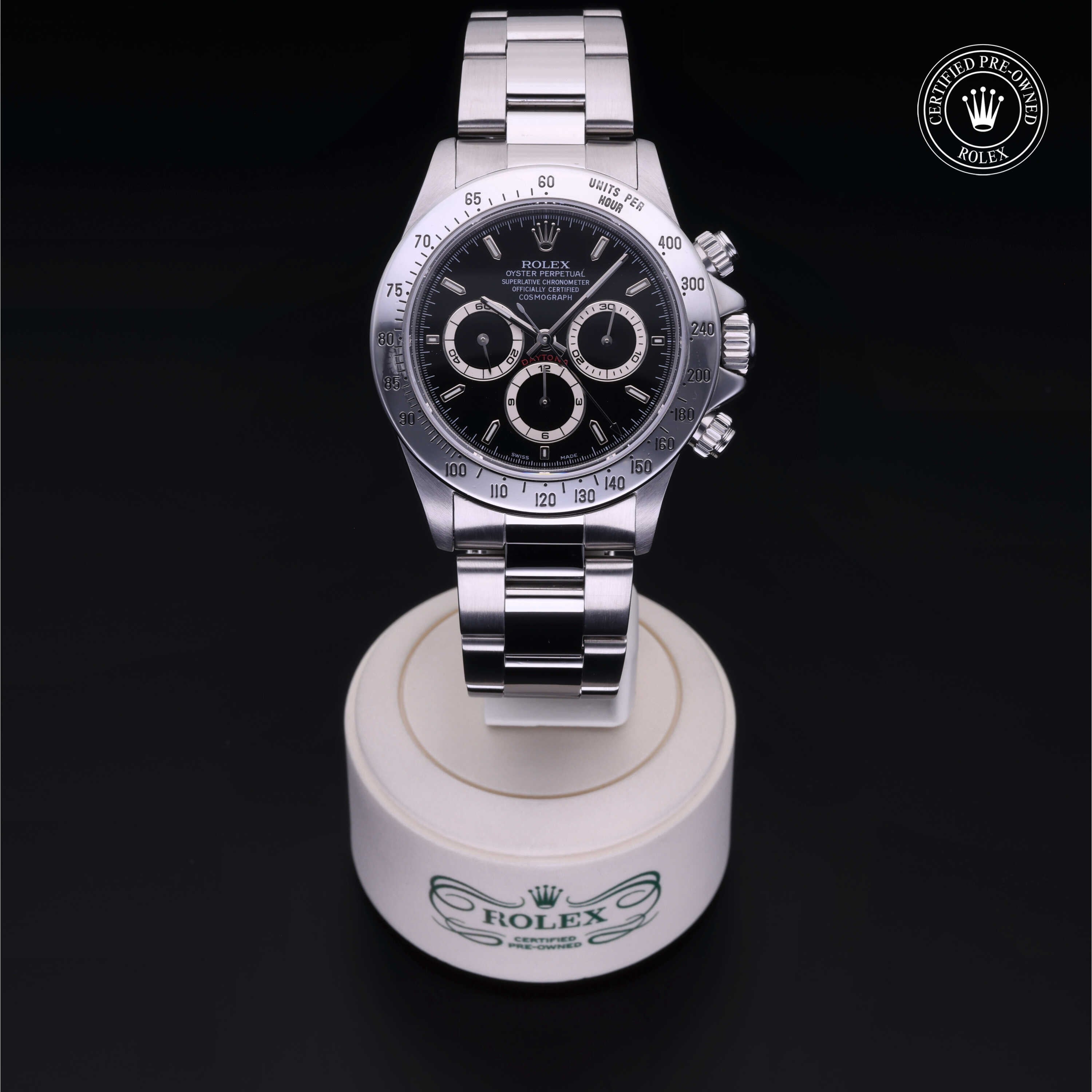 Rolex Certified Pre-owned Daytona M16520-0002 front on black background