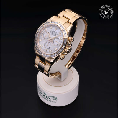 Rolex Certified Pre-owned Daytona M116568BR-0002 front on black background
