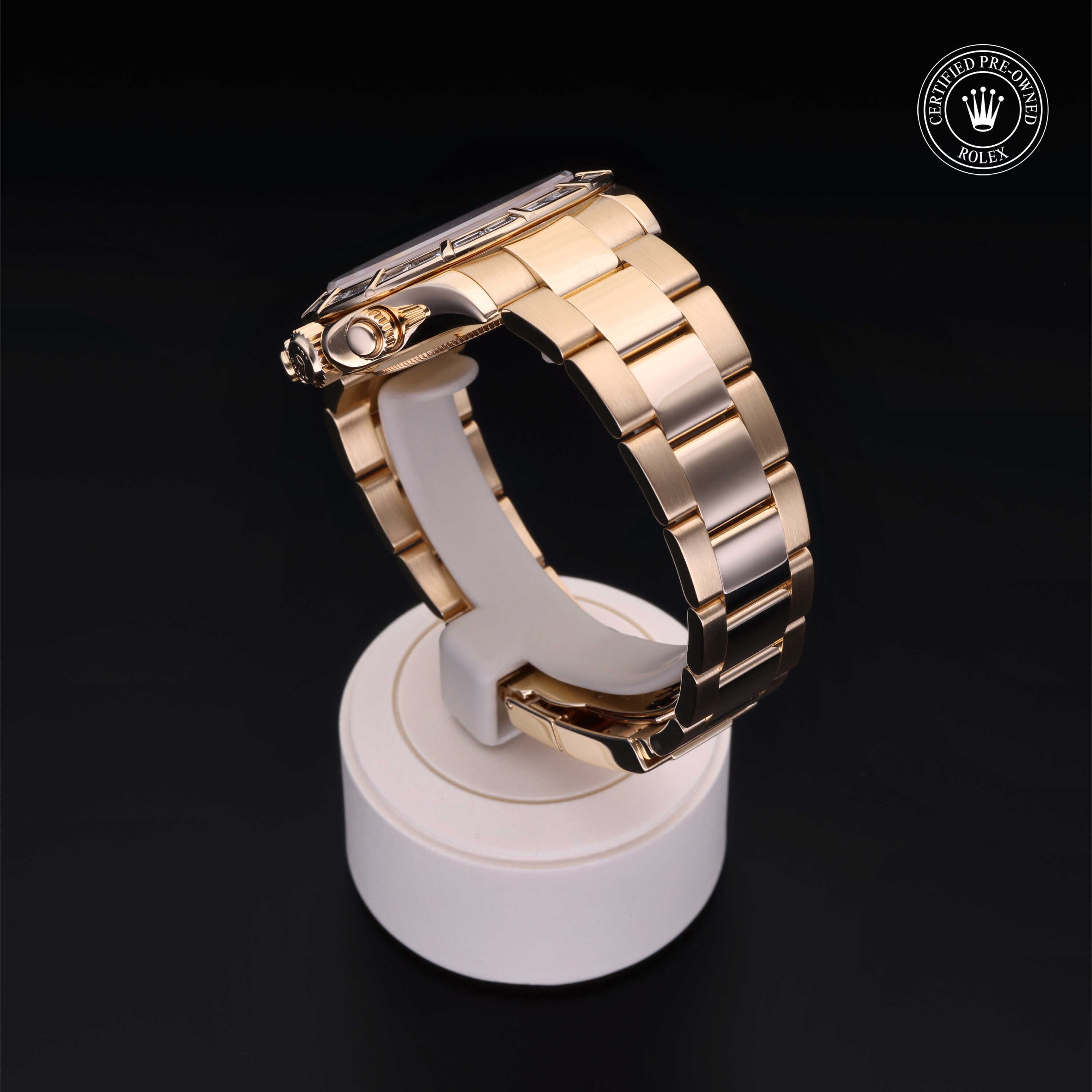 Rolex Certified Pre-owned Daytona M116568BR-0002 front on black background