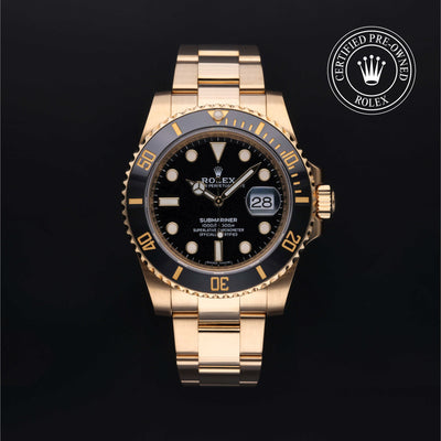 Rolex Certified Pre-owned Submariner Date M116618LN-0001 front on black background