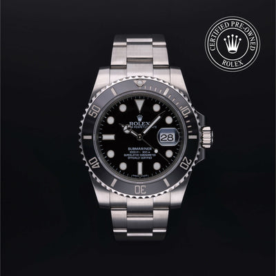 Rolex Certified Pre-owned Submariner Date M116610LN-0001 front on black background