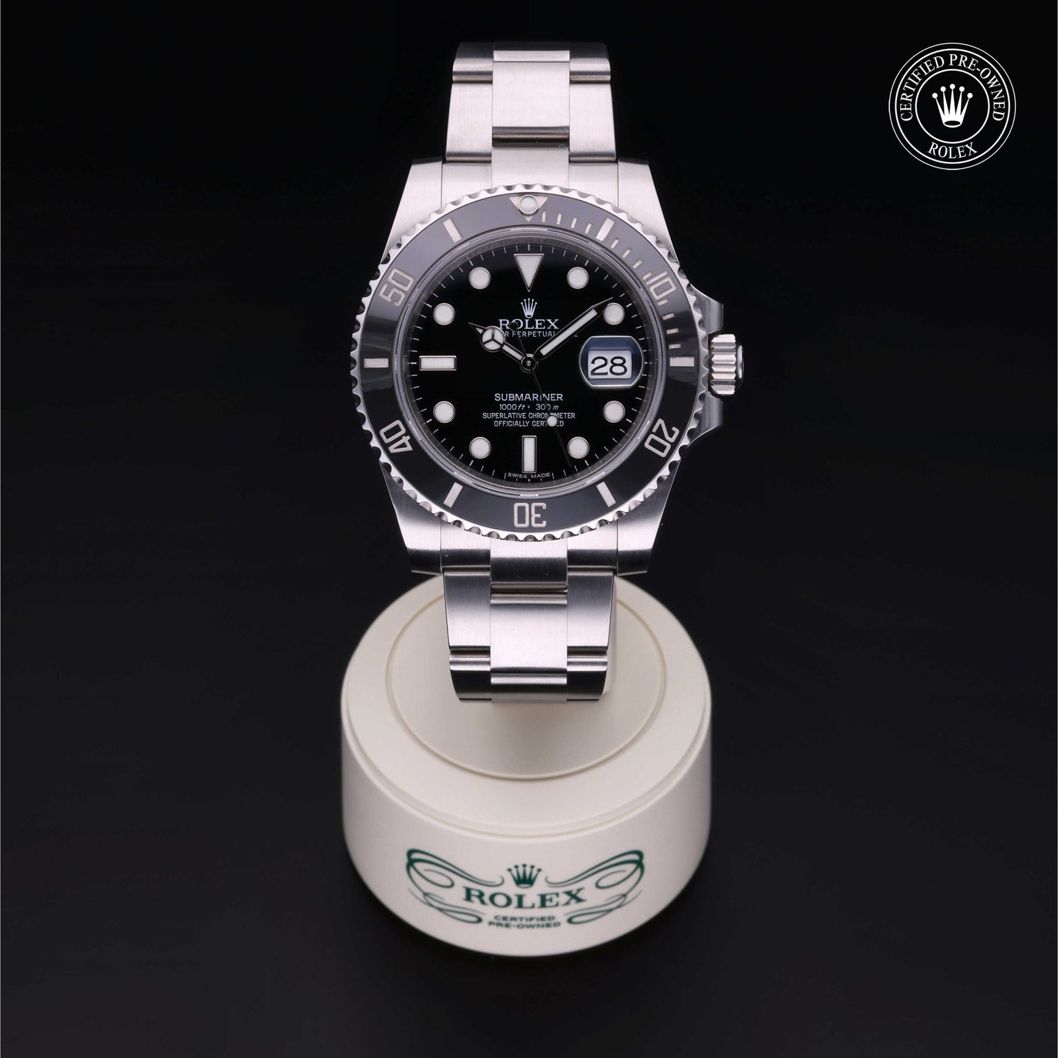 Rolex Certified Pre-owned Submariner Date M116610LN-0001 front on black background