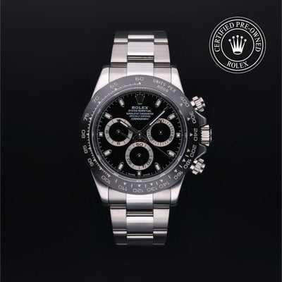 Rolex Certified Pre-owned Daytona M116500LN-0002 front on black background