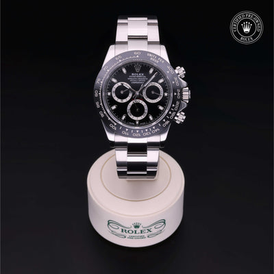 Rolex Certified Pre-owned Daytona M116500LN-0002 front on black background