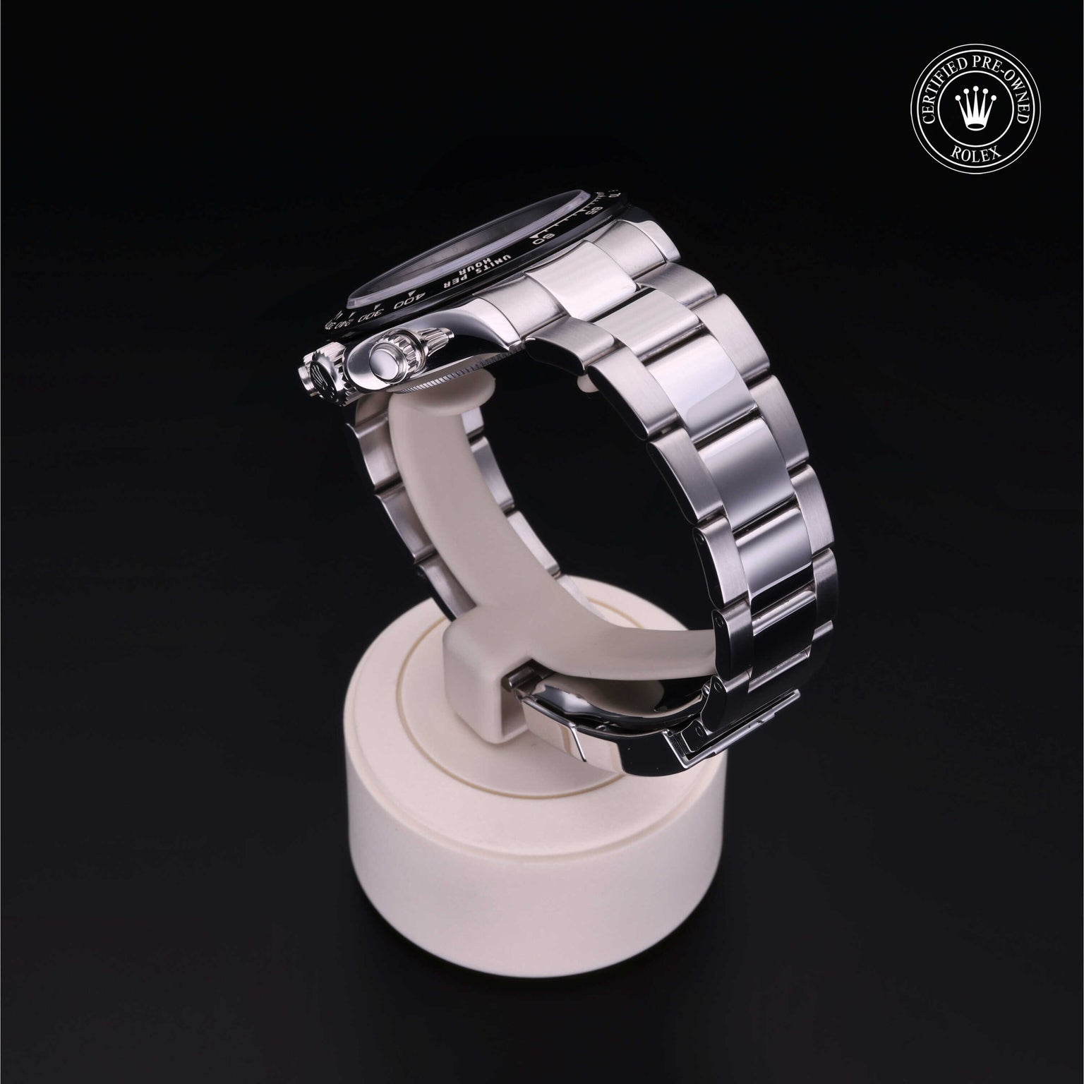 Rolex Certified Pre-owned Daytona M116500LN-0002 front on black background