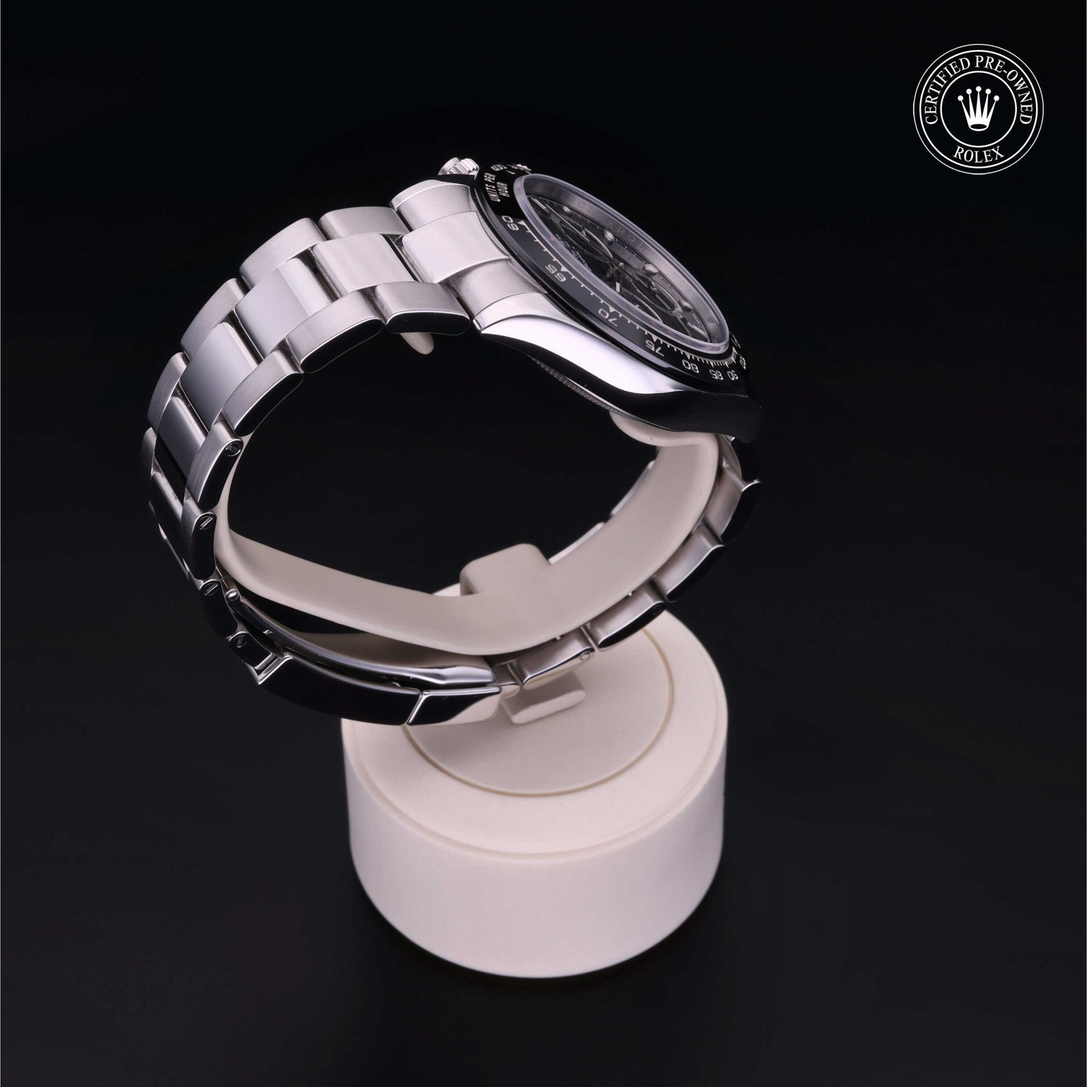 Rolex Certified Pre-owned Daytona M116500LN-0002 front on black background