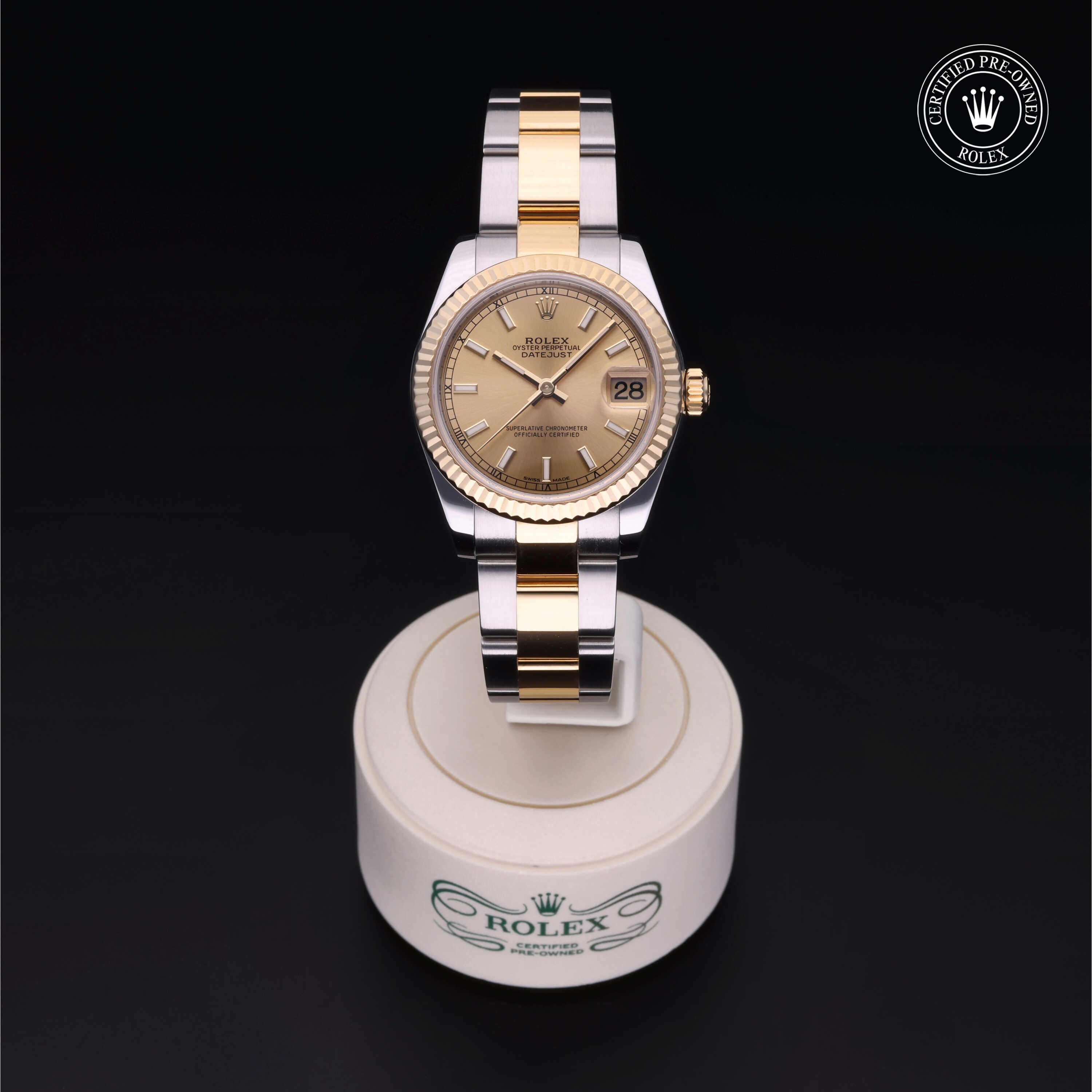 Rolex Certified Pre-owned Lady Datejust M178273-0009 front on black background