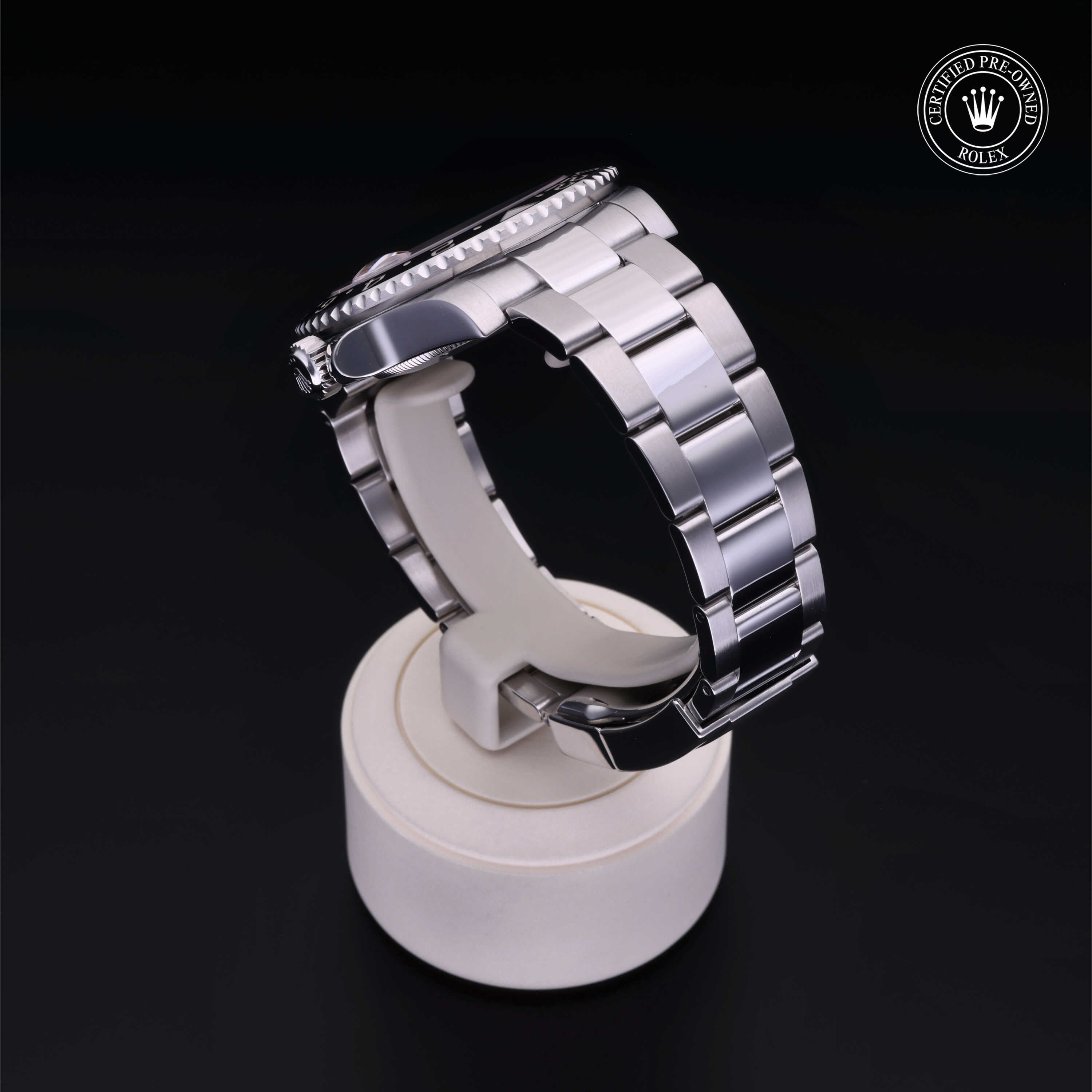 Rolex Certified Pre-owned GMT II M116710LN-0001 front on black background