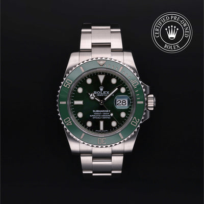 Rolex Certified Pre-owned Submariner M116610LV-0002 front on black background