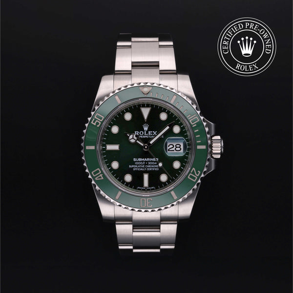 Rolex Certified Pre-owned Submariner M116610LV-0002 front on black background