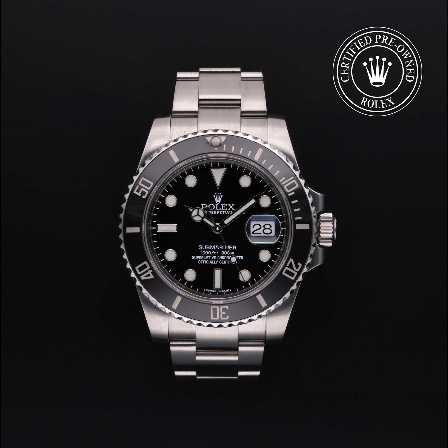 Rolex Certified Pre-owned Submariner M116610LN-0001 front on black background