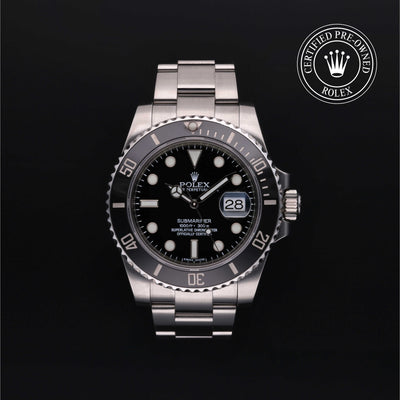 Rolex Certified Pre-owned Submariner M116610LN-0001 front on black background