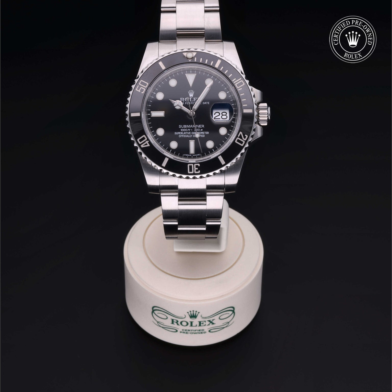Rolex Certified Pre-owned Submariner M116610LN-0001 front on black background