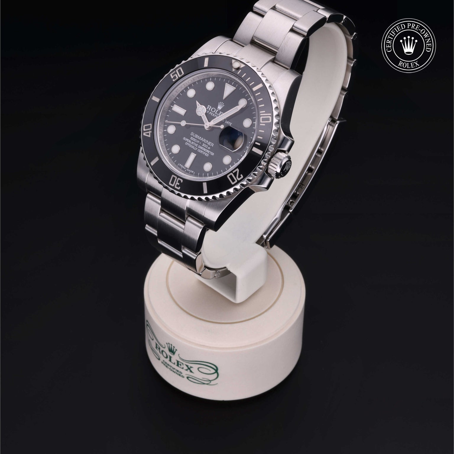 Rolex Certified Pre-owned Submariner M116610LN-0001 front on black background