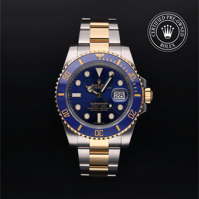 Rolex Certified Pre-owned Submariner M116613LB-0005 front on black background
