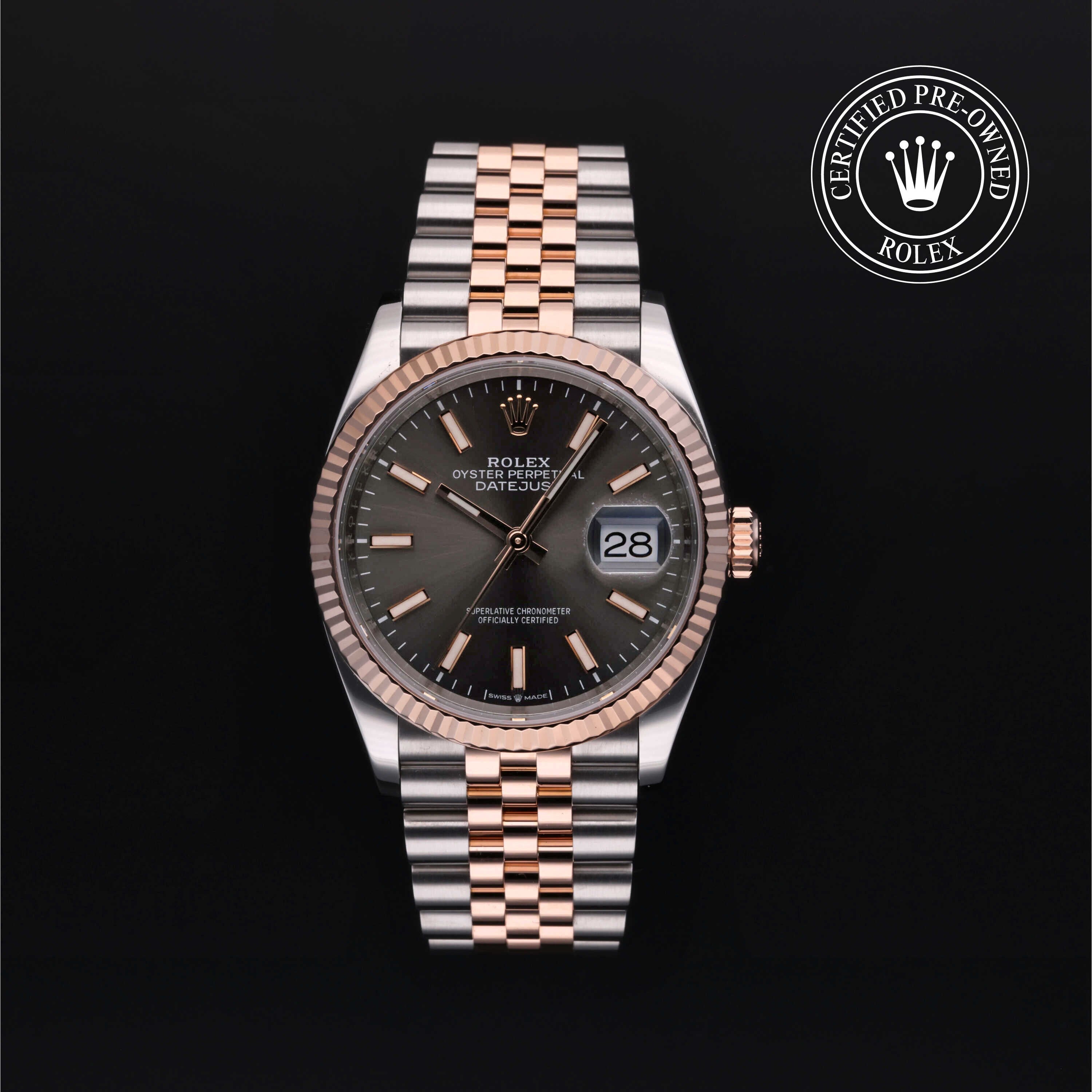 Rolex Certified Pre-owned Datejust M126231-0013 front on black background