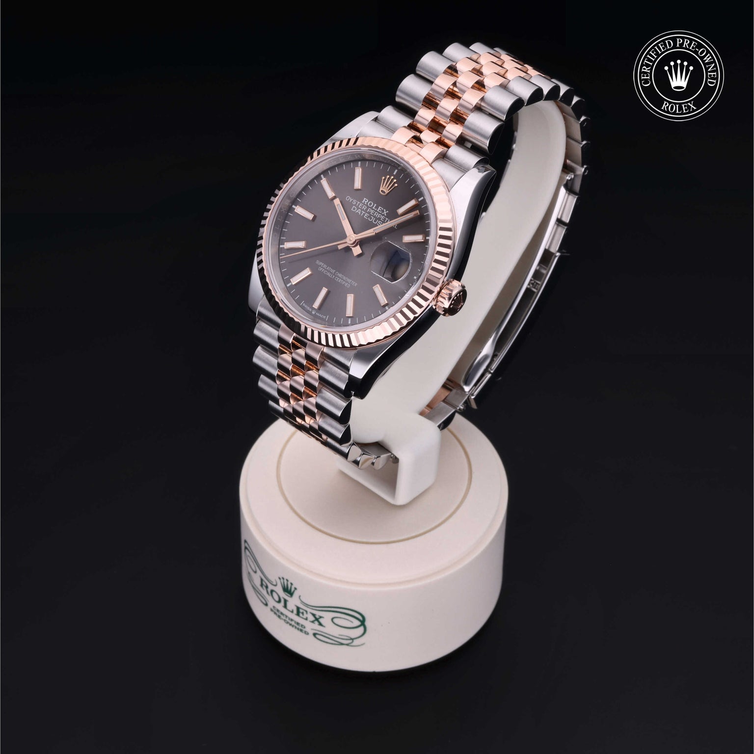 Rolex Certified Pre-owned Datejust M126231-0013 front on black background