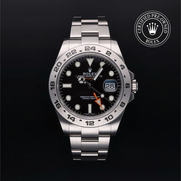 Rolex Certified Pre-owned Explorer M216570-0002 front on black background