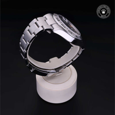 Rolex Certified Pre-owned Explorer M216570-0002 front on black background