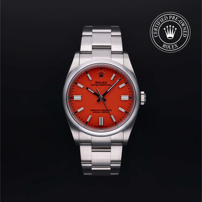 Rolex Certified Pre-owned Oyster Perpetual M126000-0007 front on black background