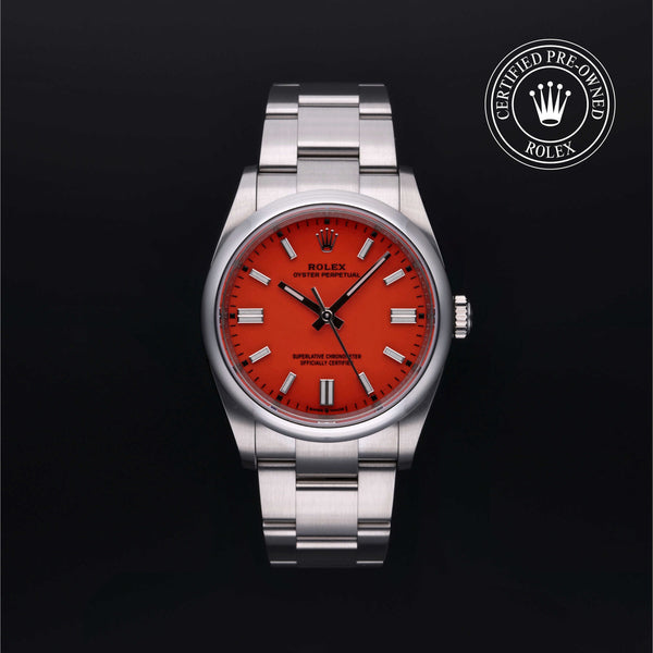 Rolex Certified Pre-owned Oyster Perpetual M126000-0007 front on black background
