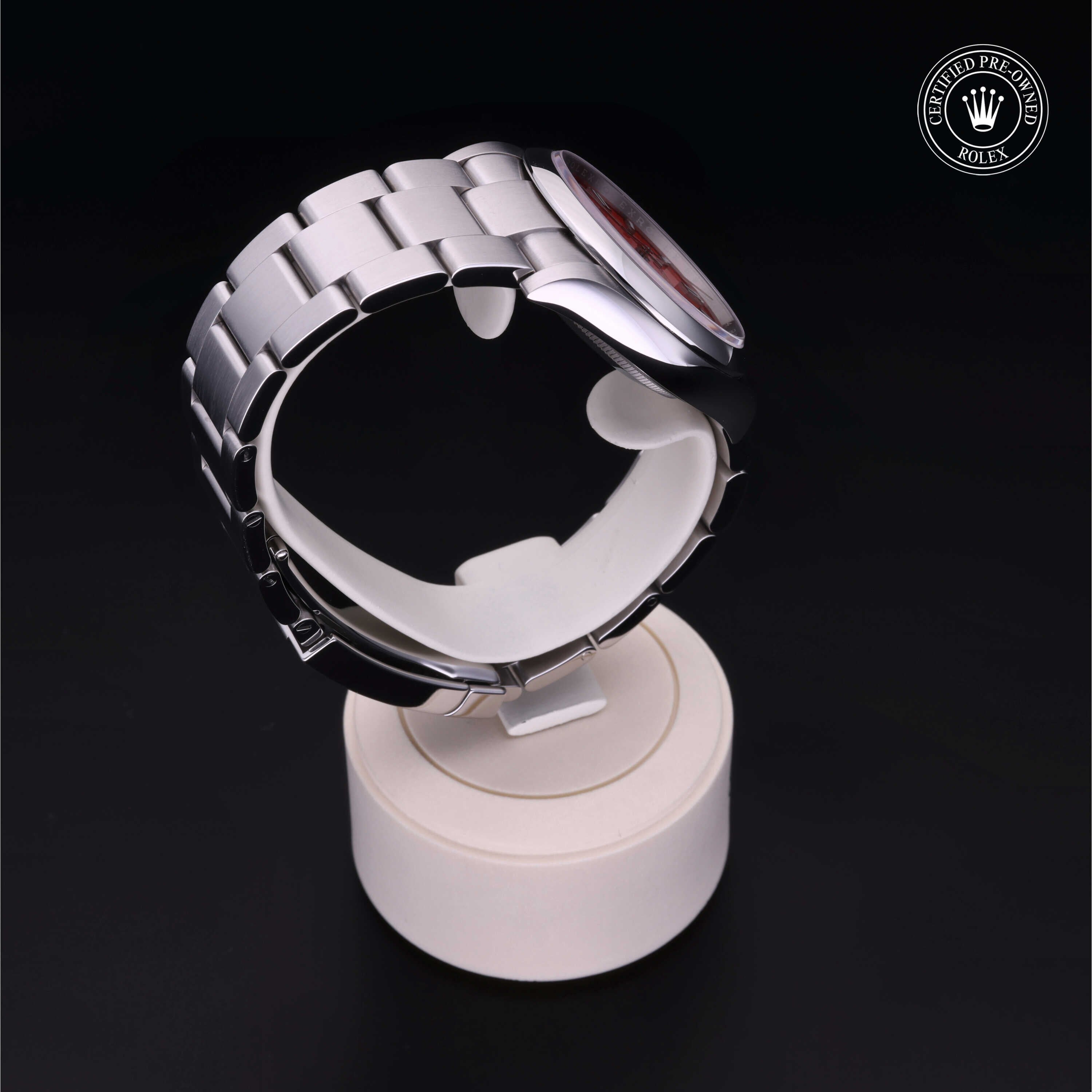 Rolex Certified Pre-owned Oyster Perpetual M126000-0007 front on black background