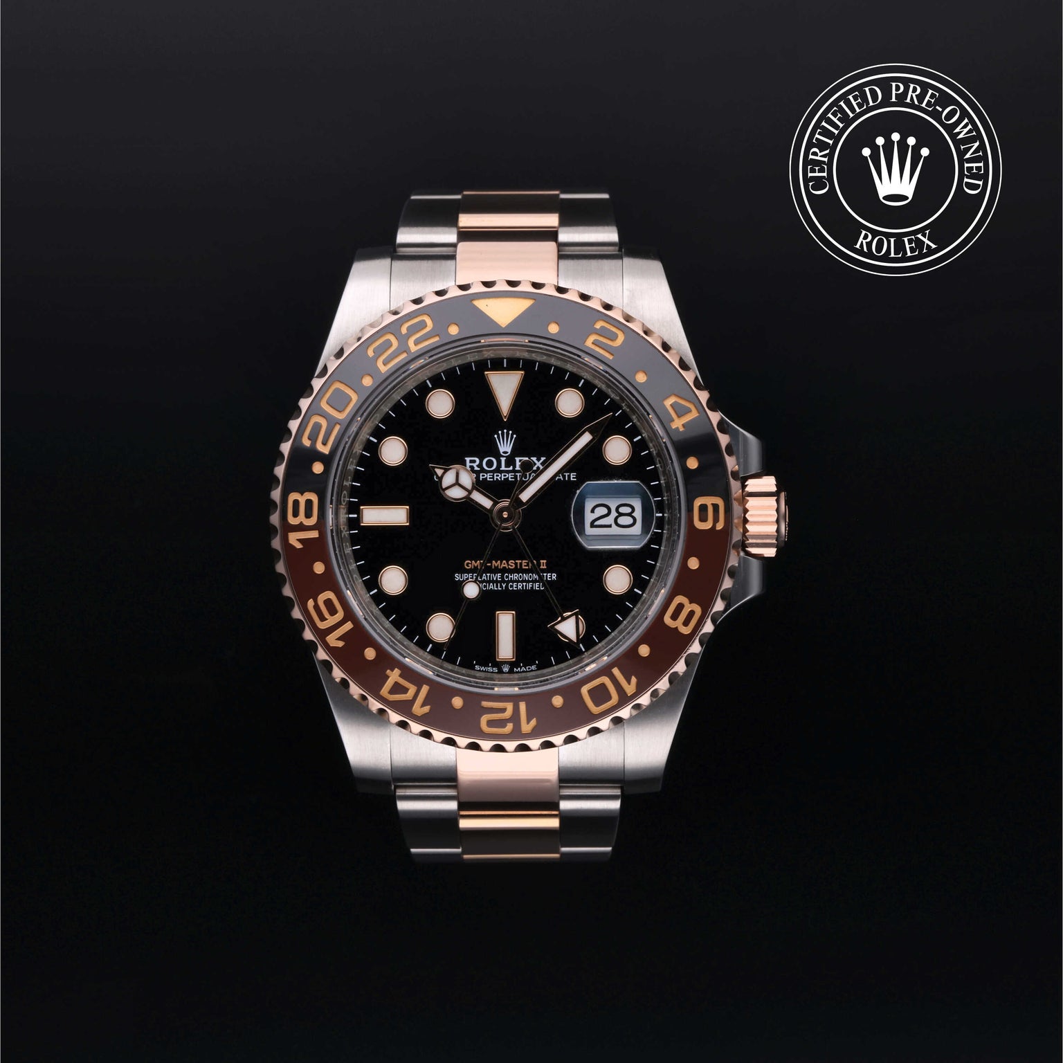 Rolex Certified Pre-owned GMT M126711CHNR-0002 front on black background